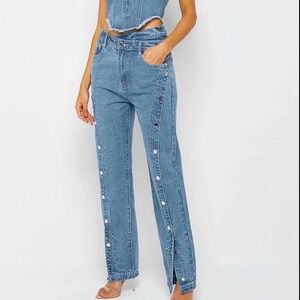 Popper double waist band jeans